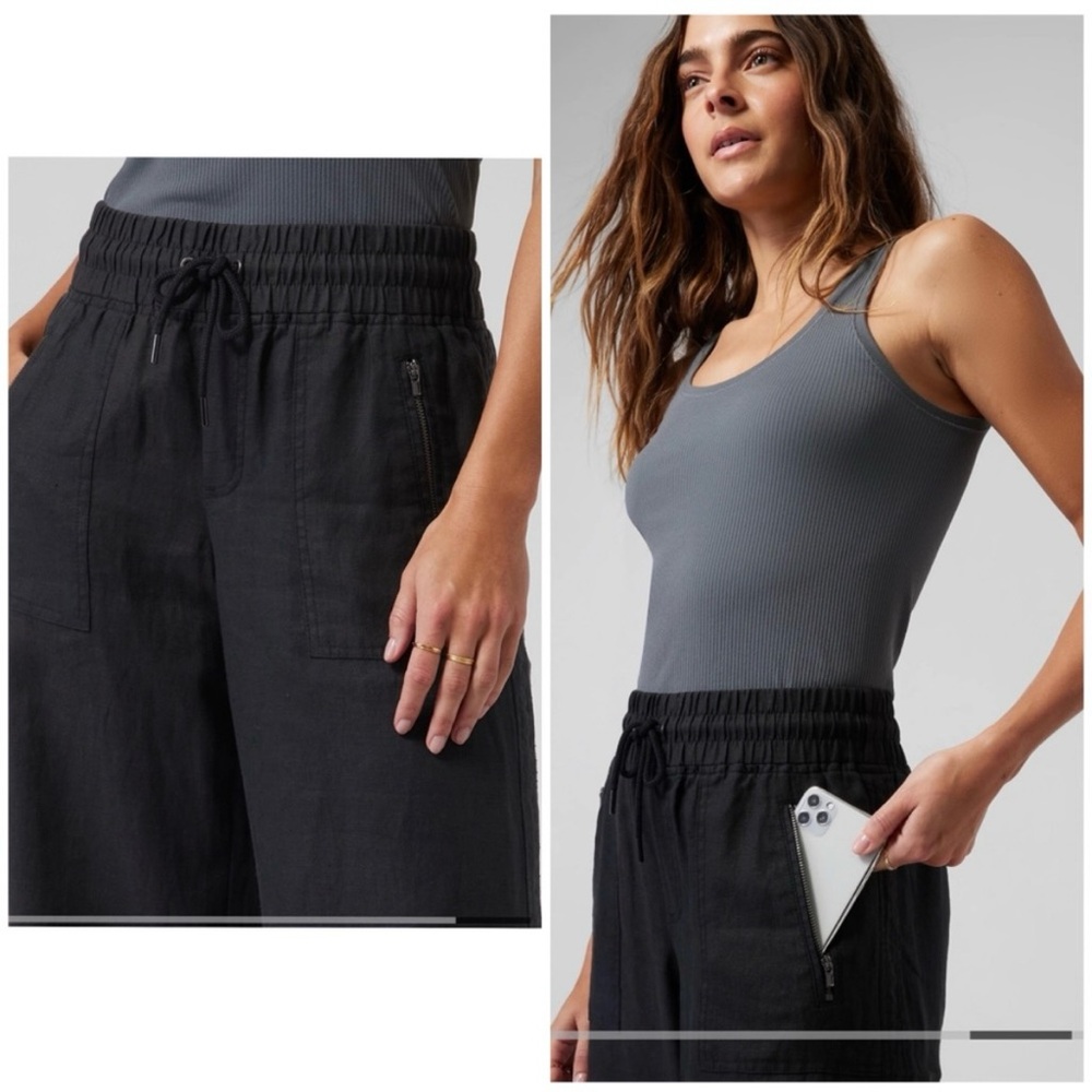 ATHLETA Women’s Black Wide Leg Cabo Linen Pants Size 10 - Picture 2 of 9